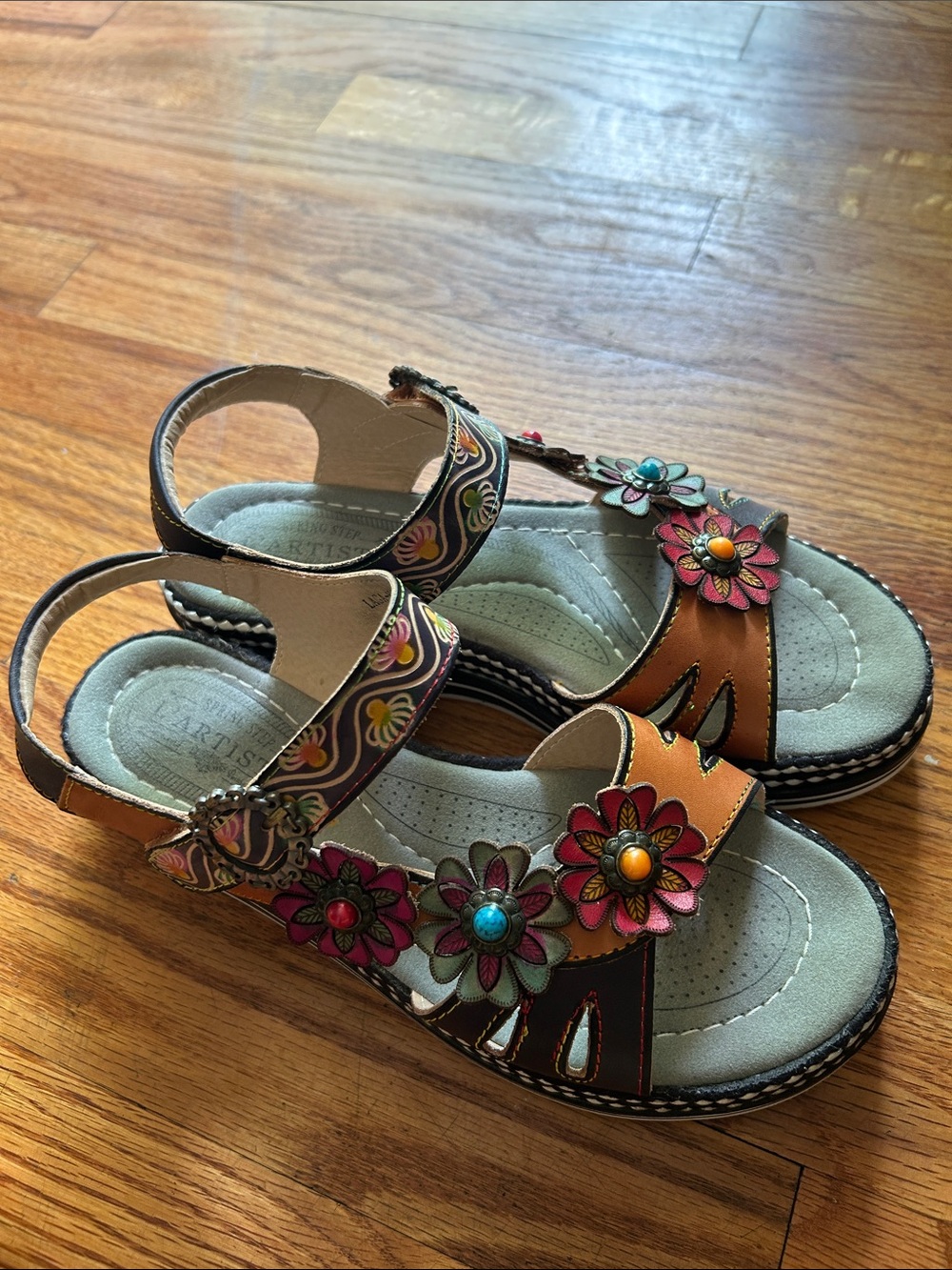 L’Artiste by Spring Laga Sandals Leather Floral Slingback Boho Size EU 40 US 9 - Picture 15 of 16